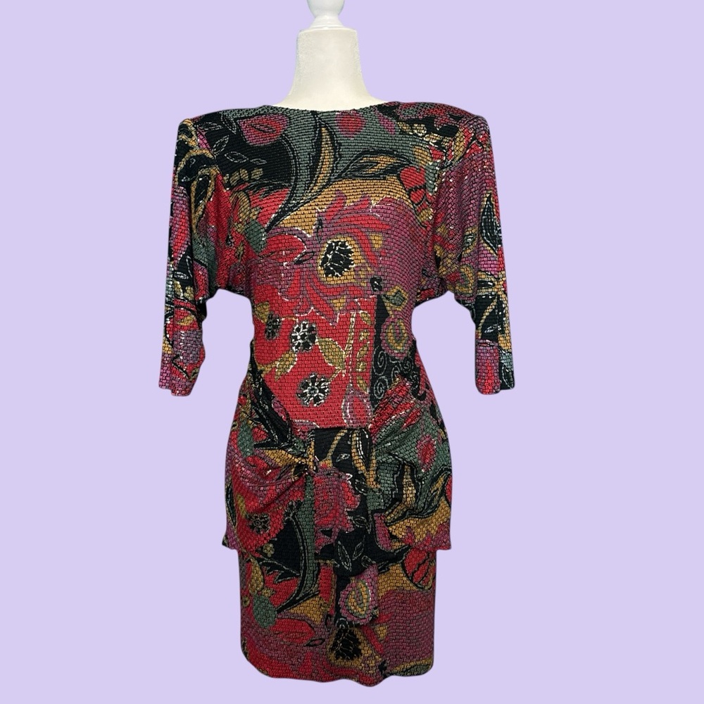 Vintage Janine Metallic Floral Mini Dress ✨